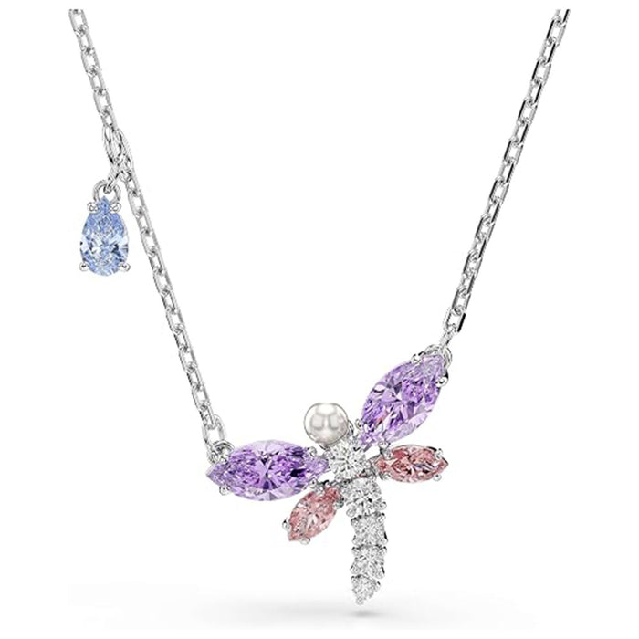 Swarovski Women's Multicolor Crystal Mixed Cut Stones In Rhodium Finish  x Ariana Grande Dragonfly Motif Pendant Necklace - 5737383