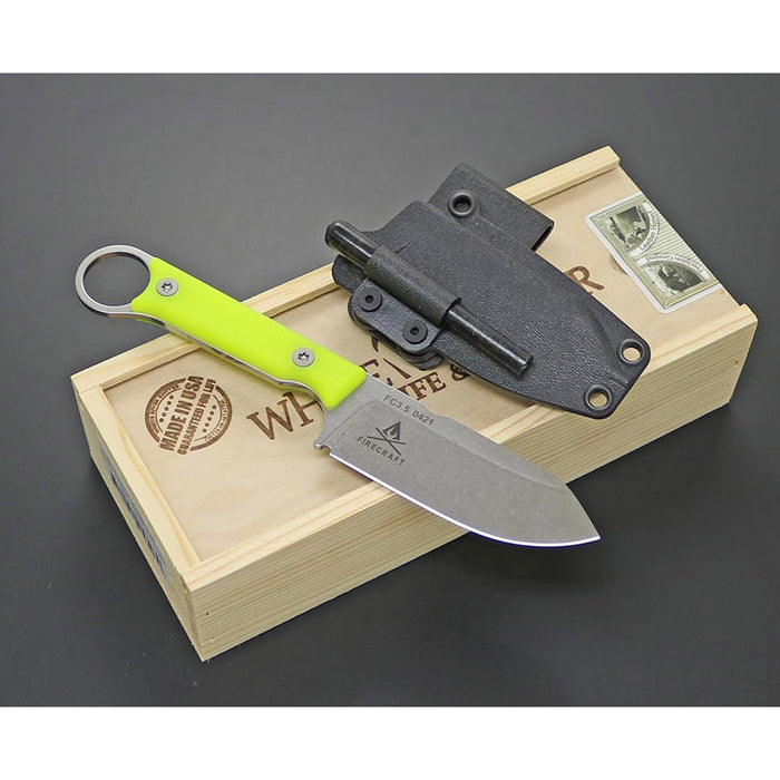 White River Hi Vis Fiberglass Handle Silver Knives Firecraft 3.5 Pro Fixed Blade Knife - WRFC3.5-THV-MAG