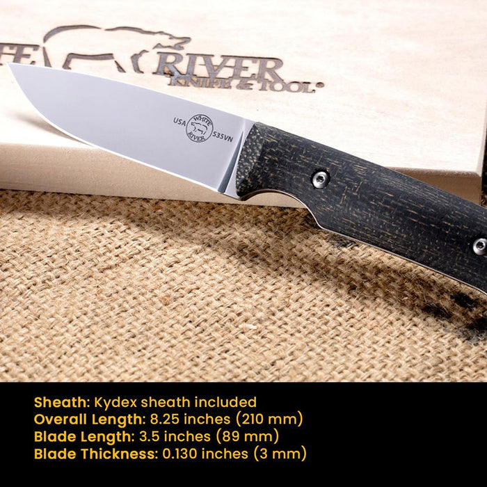 White River Black Burlap Micarta Handle Silver Knives Drop Point CPM S35VN Stainless Steel Blade Knife - WRHNT-BBL