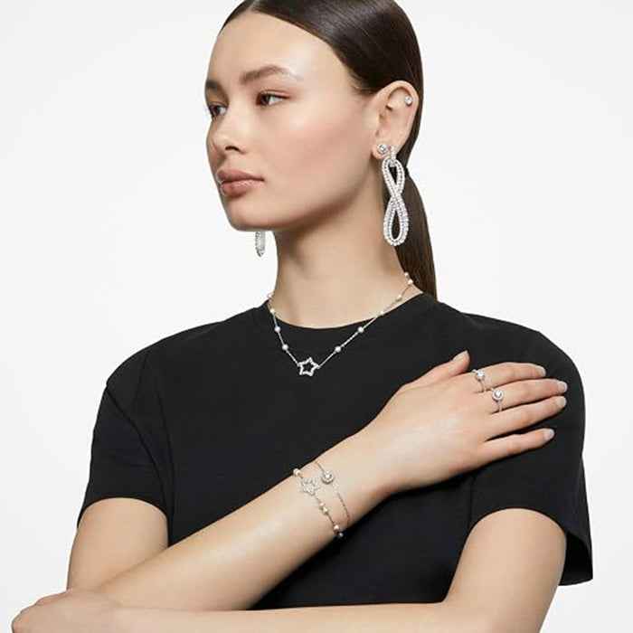 Swarovski Women's White Crystal on a Rhodium Finish Setting Constella Pierced Stud Earrings - 5636712