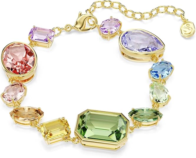 Swarovski Women's Multicolor Dangling Crystals Mixed Cuts on Gold-tone One Plated Gema Bracelet - 5737453