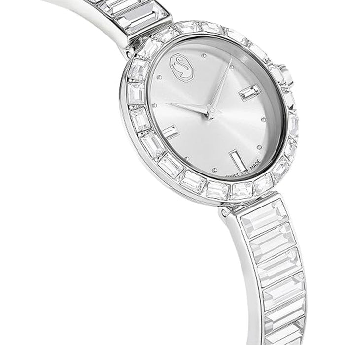 SWAROVSKI Women's Silver Dial Stainless Steel Band Silver Tone Crystal Bracelet Matrix Bangle Swiss Made Watch - 5677487