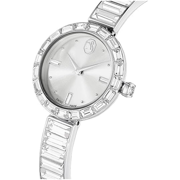SWAROVSKI Women's Silver Dial Stainless Steel Band Silver Tone Crystal Bracelet Matrix Bangle Swiss Made Watch - 5677487