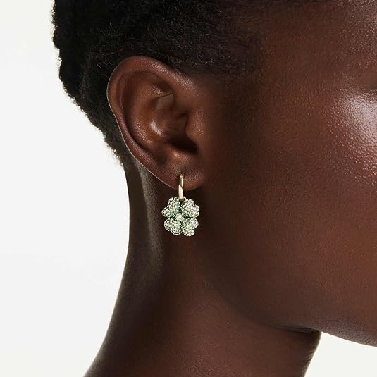 Swarovski Women's Multicolor Set (3), Ladybug, Clover, Strawberry Shaped Crystals in Gold-tone Plated Idyllia Drop Earrings - 5742681