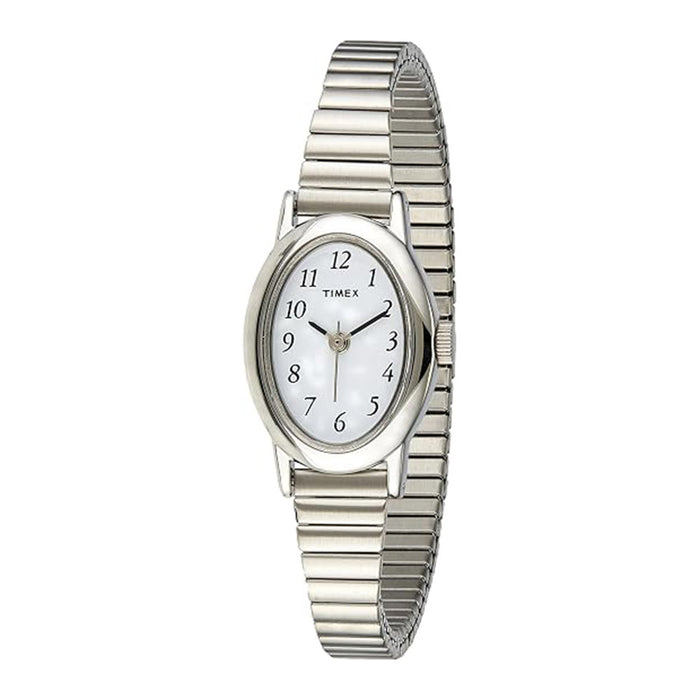 Timex Womens White Silver-Tone Cavatina Stainless Steel Expansion Band Watch - T21902