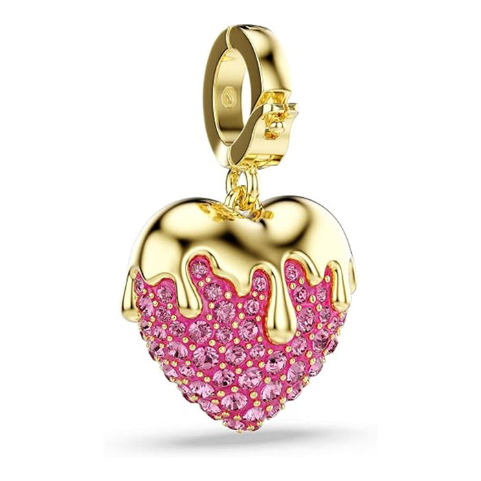 Swarovski Women's Pink Heart Shaped Crystals Round Cut in Gold-tone Plated Idyllia Charm - 5742953