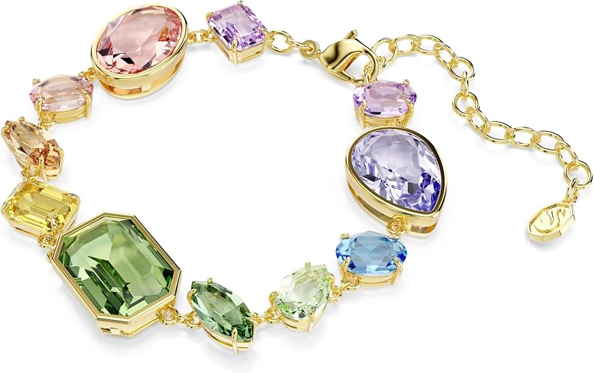 Swarovski Women's Multicolor Dangling Crystals Mixed Cuts on Gold-tone One Plated Gema Bracelet - 5737453