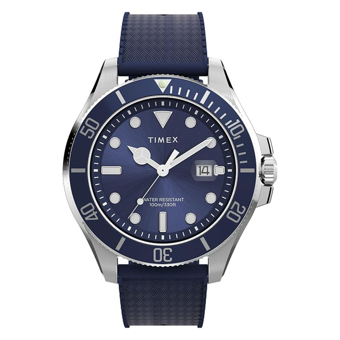Timex Men's Blue Dial Black Silver-Tone Case Fabric Strap Harborside Coast 43mm Quartz Watch - TW2Y05000