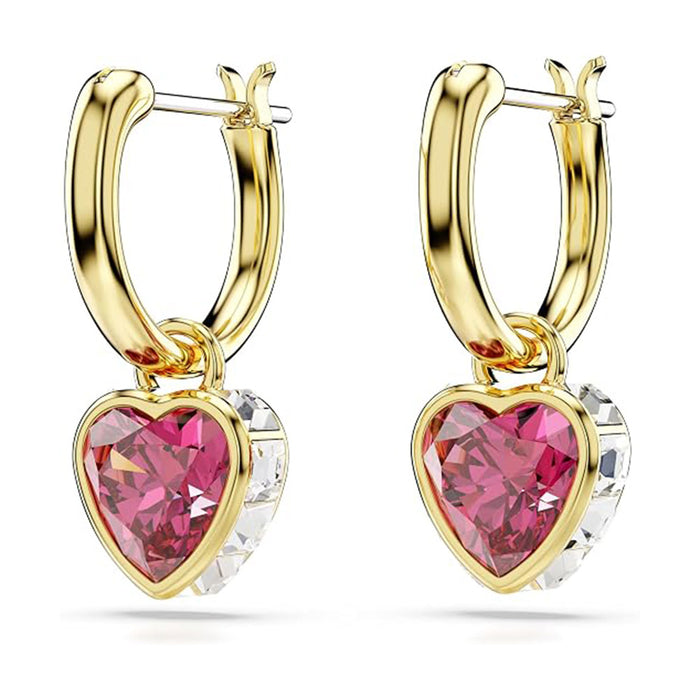 Swarovski Women's Red Heart Shaped Stones Clear Square-Cut Crystals in a Gold-Tone Finished Setting Chroma Drop Earrings - 5684760
