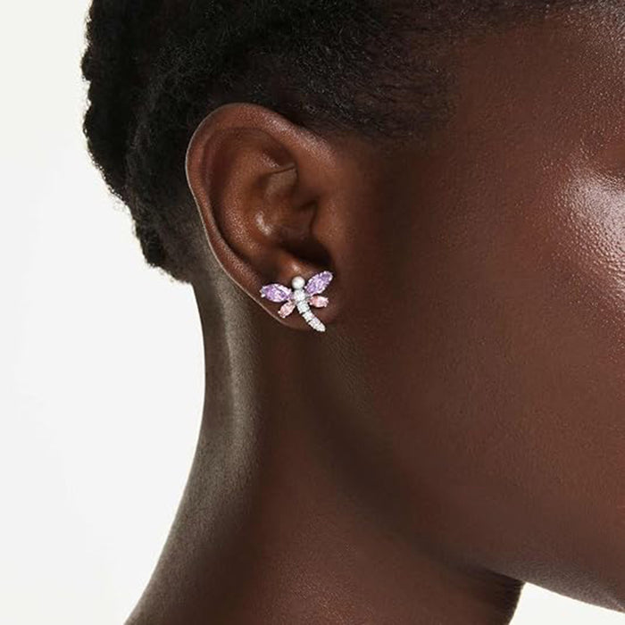 Swarovski Women's Multicolor Rhodium Finish With Mixed Cut Stones x Ariana Grande Dragonfly Motif Stud Earrings - 5737371