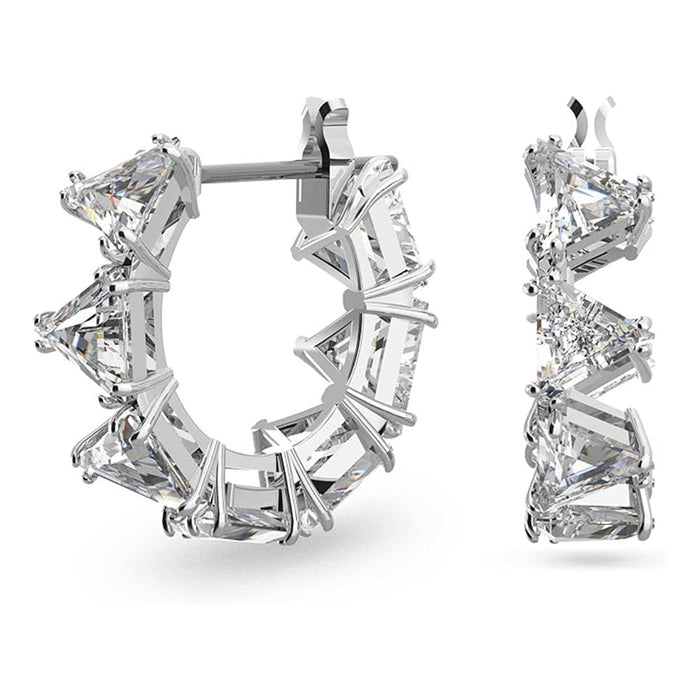 Swarovski Women's Clear Matrix Small Triangle Cut Crystal on a Rhodium Finish Setting Hoop Earrings - 5632467