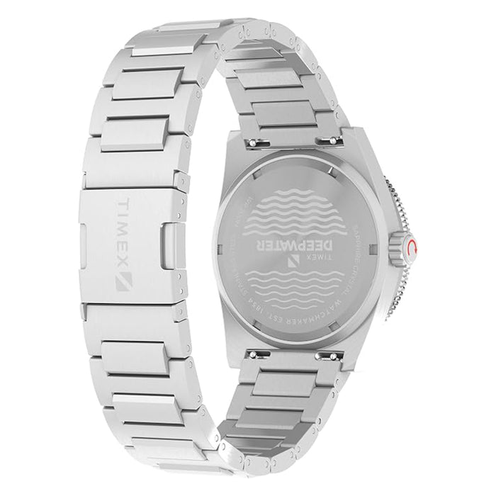 Timex Men's Black Dial Silver Stainless Steel Link Bracelet Deep Water Reef 41mm Quartz Watch - TW2W95200