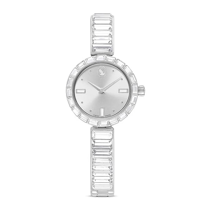 SWAROVSKI Women's Silver Dial Stainless Steel Band Silver Tone Crystal Bracelet Matrix Bangle Swiss Made Watch - 5677487