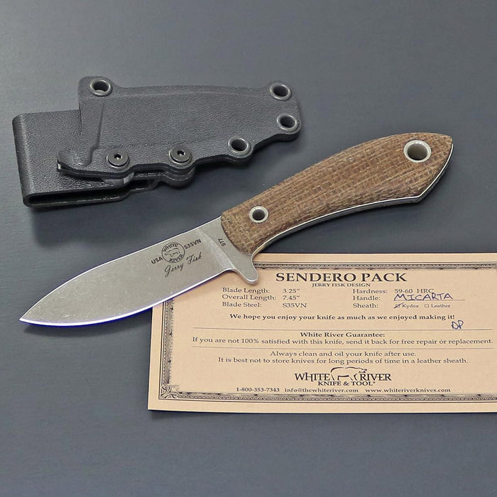 White River Natural Burlap Micarta Handle 3.25" Silver Knives CPM S35VN Fixed Blade Knife - WRJF-PAC-BNA