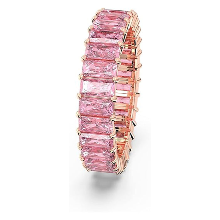 Swarovski Women's Baguette Cut Pink Crystal Rose Gold-tone Finish Size 9 Matrix Ring - 5648289