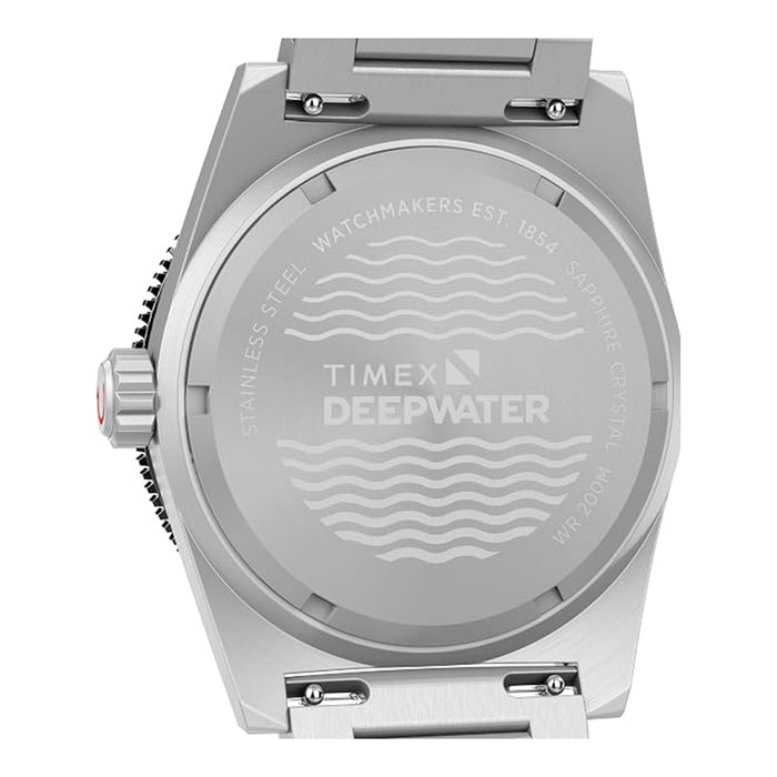 Timex Men's Black Dial Silver Stainless Steel Link Bracelet Deep Water Reef 41mm Quartz Watch - TW2W95200