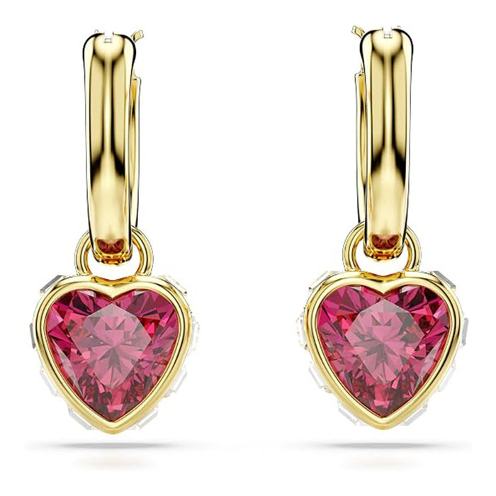 Swarovski Women's Red Heart Shaped Stones Clear Square-Cut Crystals in a Gold-Tone Finished Setting Chroma Drop Earrings - 5684760