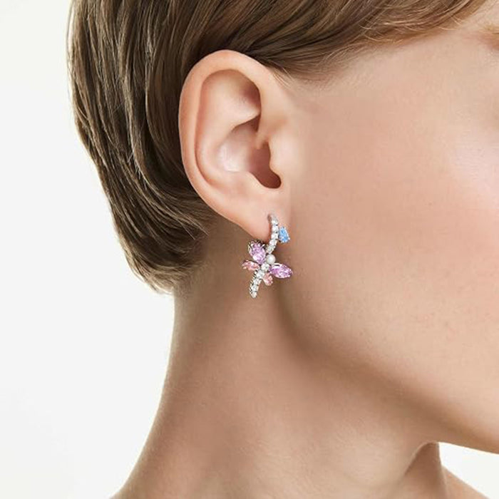 Swarovski Women's Multicolor Rhodium Finish With Mixed Cut Stones  x Ariana Grande Dragonfly Motif Drop Earrings - 5749185
