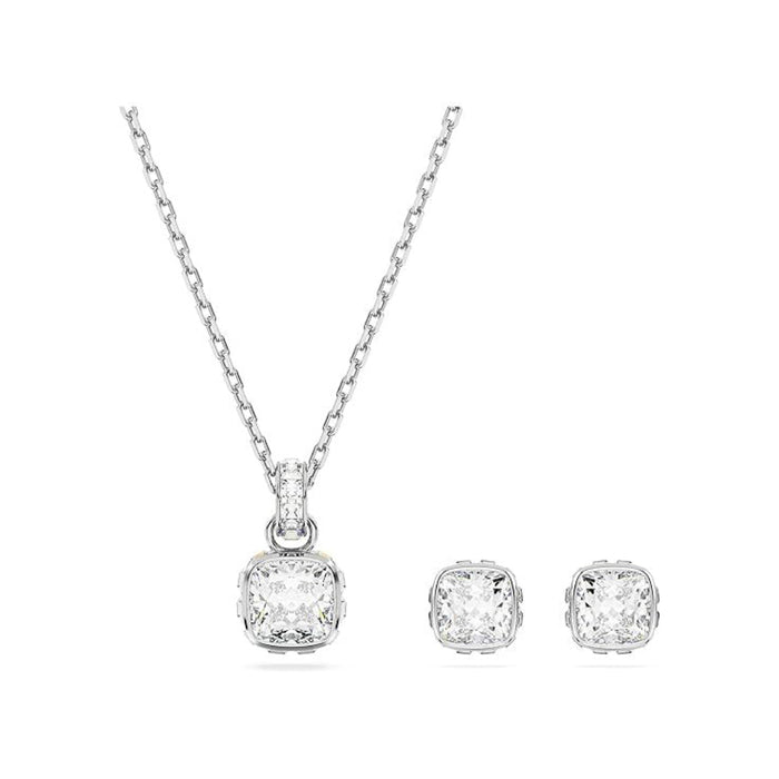 Swarovski Women's Clear Square-Cut Stone and Crystals in a Rhodium-Finished Setting April Birthstone Stud Earrings - 5661957