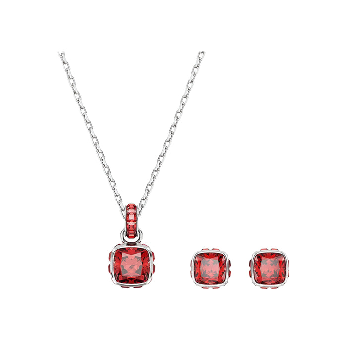 Swarovski Women's Red Square-Cut Stone and Crystals in a Rhodium-Finished Setting July Birthstone Stud Earrings - 5661959