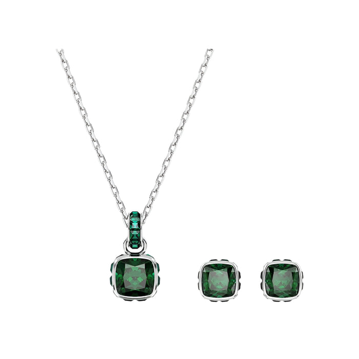Swarovski Women's Green Square-Cut Stone and Crystals in a Rhodium-Finished Setting May Birthstone Pendant Necklace - 5651793