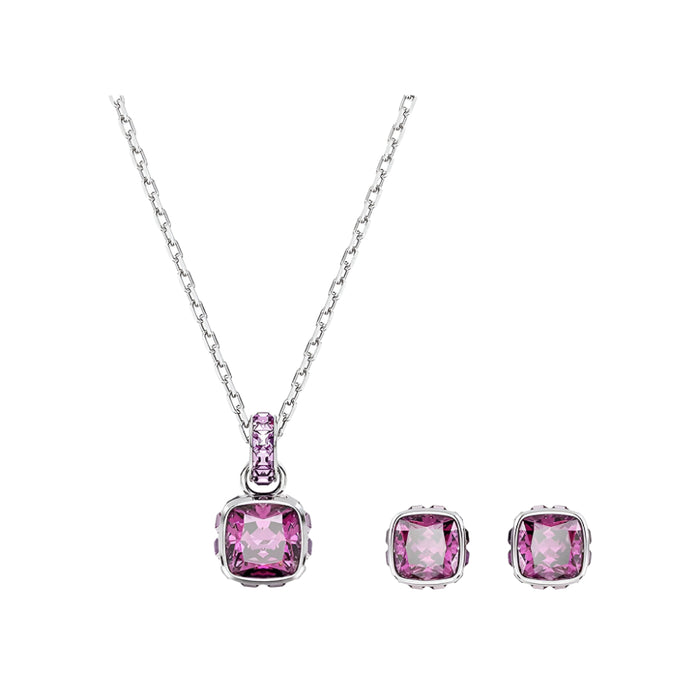 Swarovski Women's Purple Square-Cut Stone and Crystals in a Rhodium-Finished Setting February Birthstone Stud Earrings - 5660797