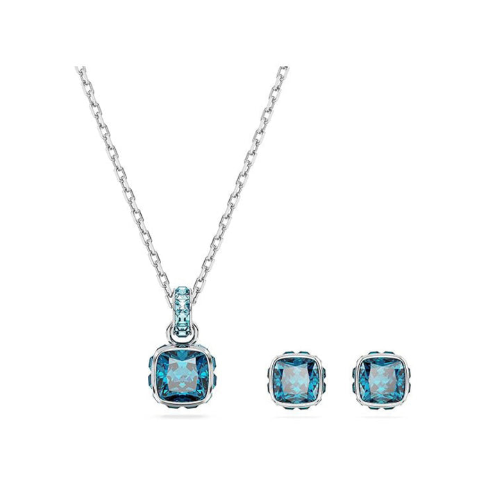 Swarovski Women's Blue Square-Cut Stone and Crystals in a Rhodium-Finished Setting December Birthstone Stud Earrings - 5660796