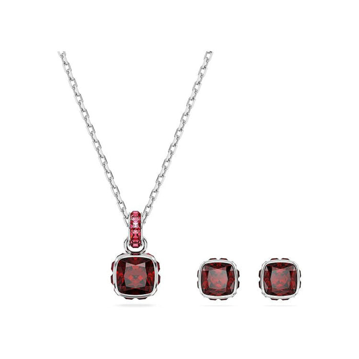 Swarovski Women's Red Rhodium Finish Square Cut January Birthstone Stud Earrings - 5660798