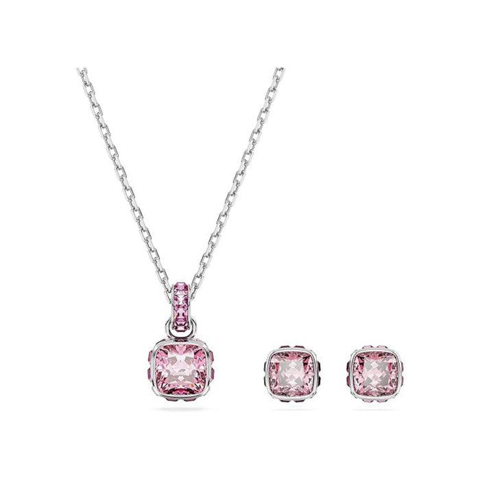Swarovski Women's Pink Square-Cut Stone and Crystals in a Rhodium-Finished Setting October Birthstone Stud Earrings - 5661960