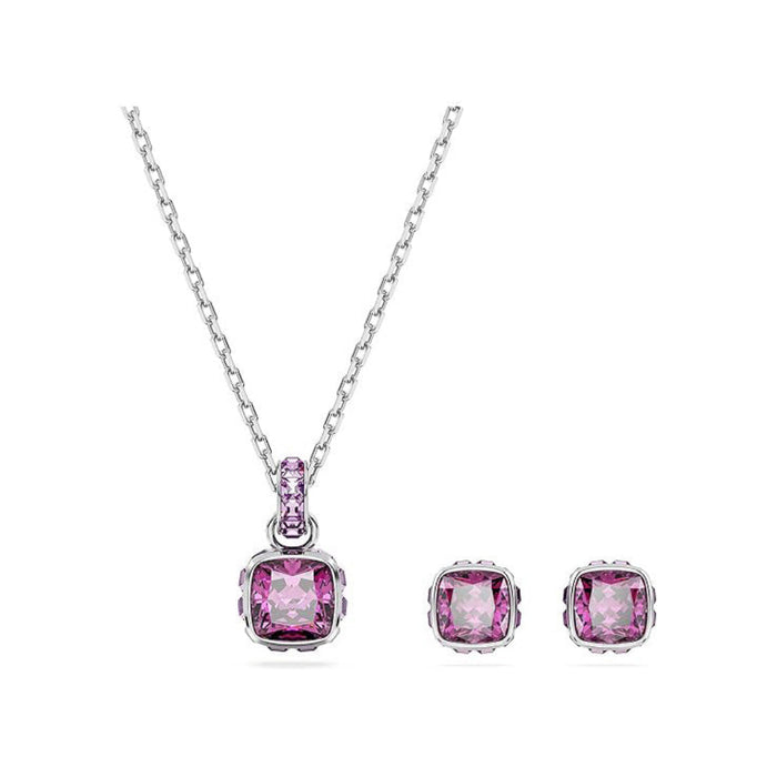 Swarovski Women's Pink Square-Cut Stone and Crystals in a Rhodium-Finished Setting February Birthstone Pendant Necklace - 5651708