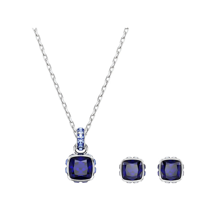 Swarovski Women's Blue Square-Cut Stone and Crystals in a Rhodium-Finished Setting September Birthstone Stud Earrings - 5660803