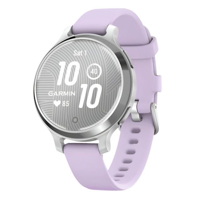 Garmin Lily 2 Active Women's Silver With Purple Jasmine Silicone Band Built-in GPS Hidden Display Patterned Lens Up To 9 Days Battery Life Small and Stylish Smartwatch - 010-02891-01