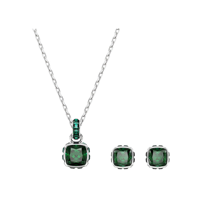 Swarovski Women's Green Square-Cut Stone and Crystals in a Rhodium-Finished Setting May Birthstone Stud Earrings - 5660801