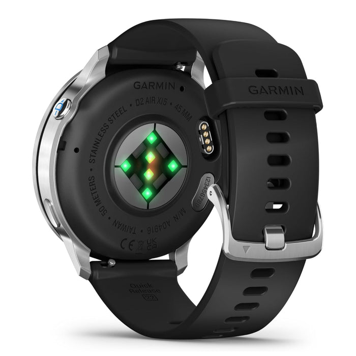 Garmin D2™ Air X15 Unisex Silver With Black Silicone Band LED Flashlight Health And Fitness Features Aviation Weather Built-in Microphone/Speaker Versatile Aviator Smartwatch With GPS - 010-03014-50