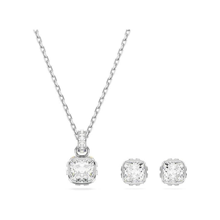 Swarovski Women's Clear Square-Cut Stone and Crystals in a Rhodium-Finished Setting April Birthstone Pendant Necklace - 5651704