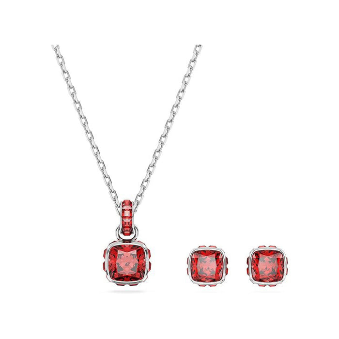 Swarovski Women's Red Square-Cut Stone and Crystals in a Rhodium-Finished Setting July Birthstone Pendant Necklace - 5652043