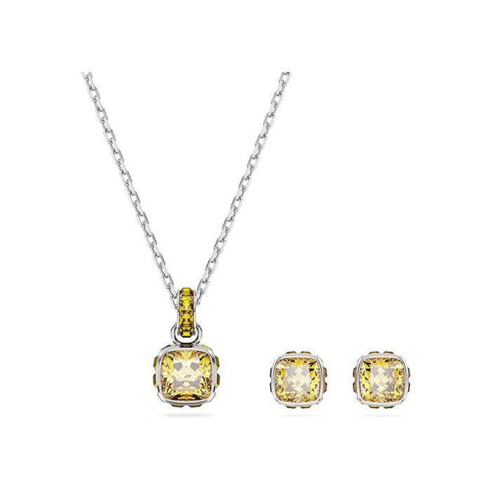 Swarovski Women's Yellow Square-Cut Stone and Crystals in a Rhodium-Finished Setting November Birthstone Stud Earrings - 5660802
