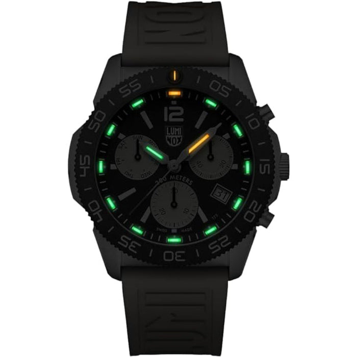 Luminox Men's Black Dial Khaki Genuine Rubber Band Chronograph Quartz Watch - XS.3150