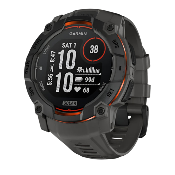Garmin Instinct® 3 50 MM Unisex Charcoal Solar Charged Display Metal-Reinforced Bezel Built-in Flashlight Rugged Outdoor GPS Smartwatch - 010-02935-00