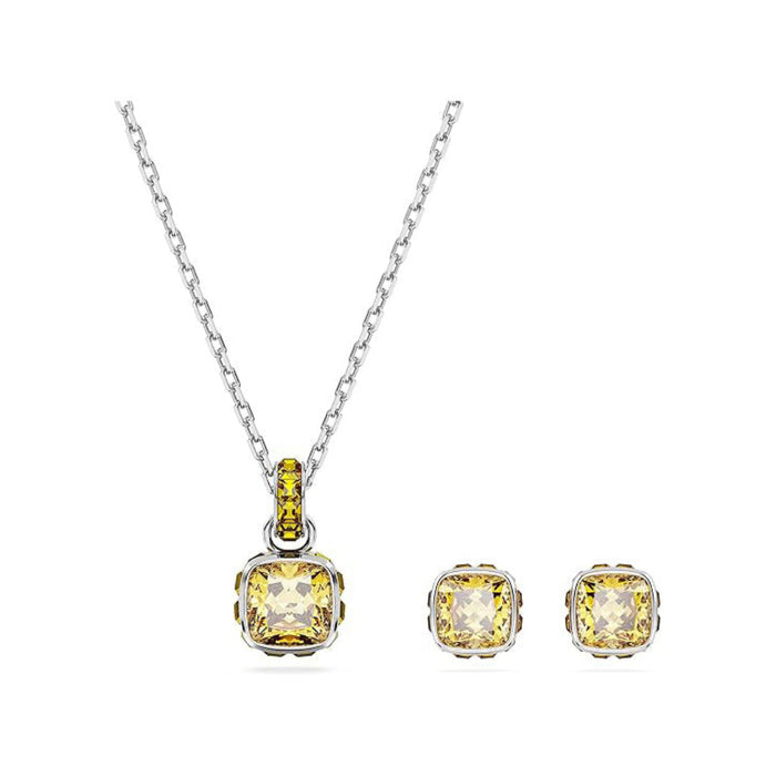 Swarovski Women's Yellow Square-Cut Stone and Crystals in a Rhodium-Finished Setting November Birthstone Pendant Necklace - 5651792