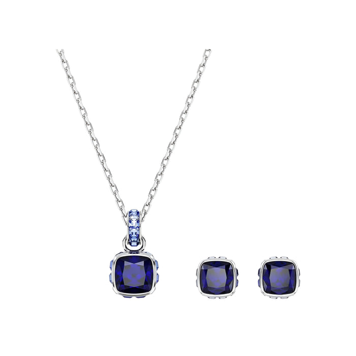 Swarovski Women's Blue Square-Cut Stone and Crystals in a Rhodium-Finished Setting September Birthstone Pendant Necklace - 5651790
