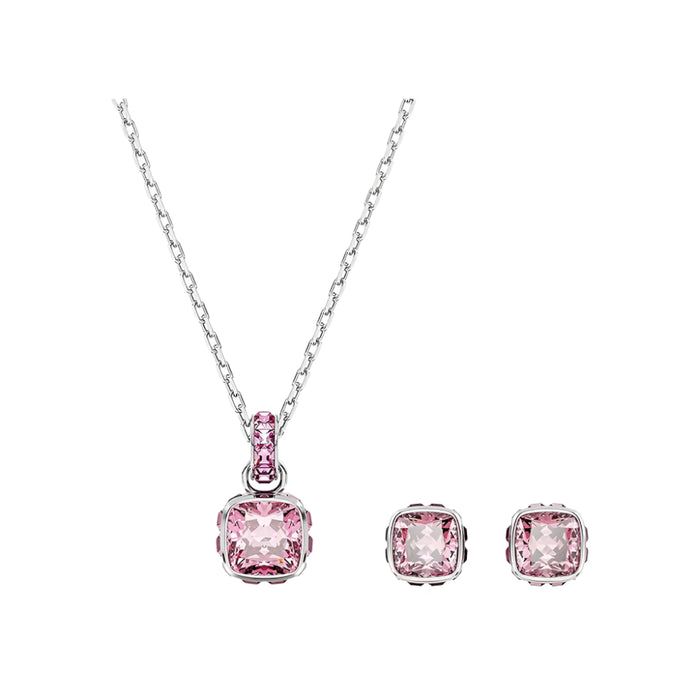 Swarovski Women's Pink Square-Cut Stone and Crystals in a Rhodium-Finished Setting October Birthstone Pendant Necklace - 5651791
