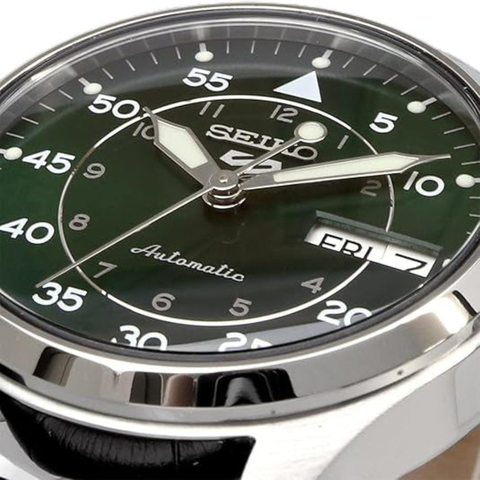 Seiko Men's Green Dial Dark Brown Leather Band Mechanical Watch - SRPJ89