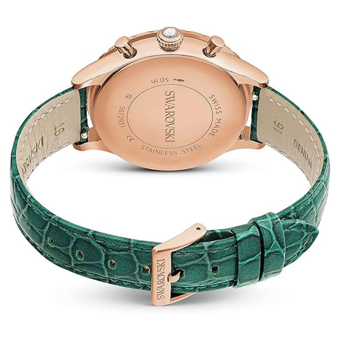 SWAROVSKI Women's Green Dial Leather Band Octea Chrono Analog Chronograph Swiss Quartz Watch - 5672931