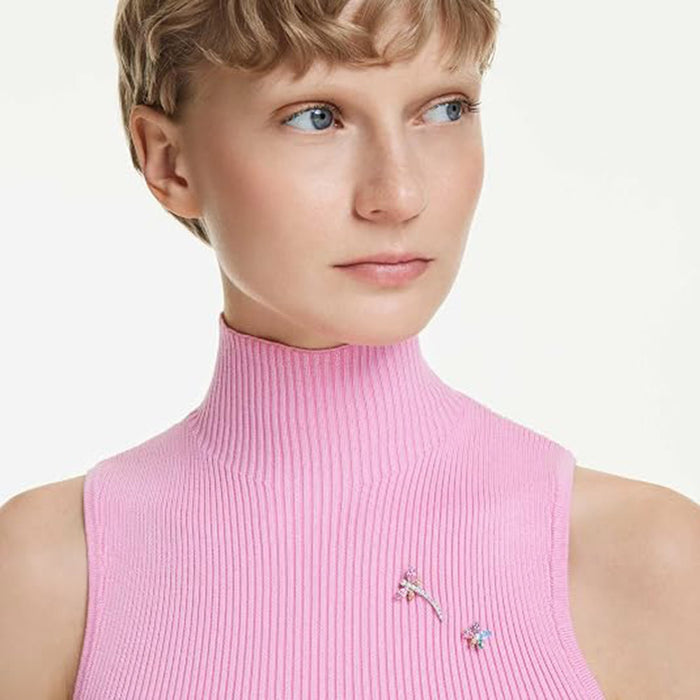 Swarovski Women's Multicolor Crystal Mixed Cut Stones In Rhodium Finish x Ariana Grande Dragonfly Motif With Flower Brooch - 5737428