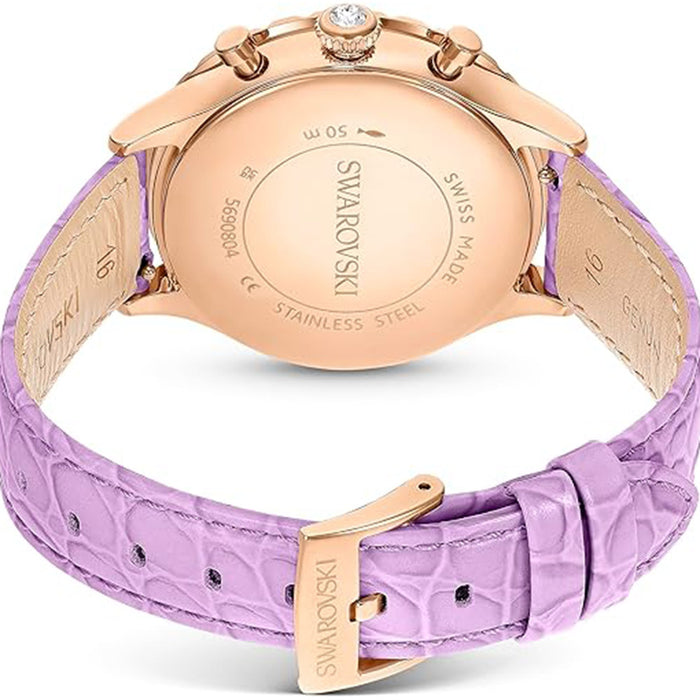 SWAROVSKI Women's Purple Dial Leather Band Octea Chrono Rose Gold-Tone Finish Analog Swiss Quartz Watch - 5690804