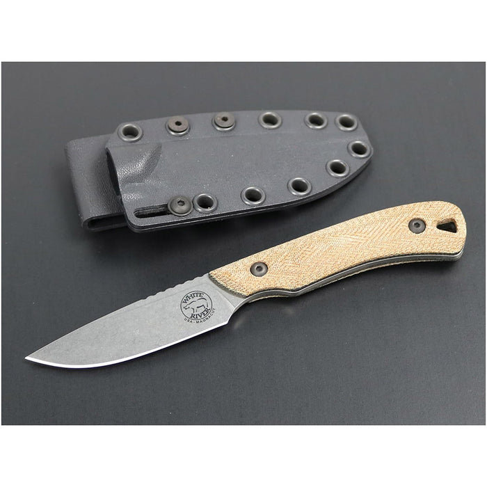 White River	Natural Canvas Micarta Handle Silver Knives Drop Point CPM MagnaCut Stonewashed Blade Knife - WRSS-AXM-MNB