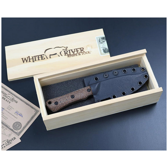 White River	Brown Plastic Burlap Micarta Handle Silver Knives Drop Point CPM MagnaCut Stonewashed Blade Knife - WRSS-BRV-BNA