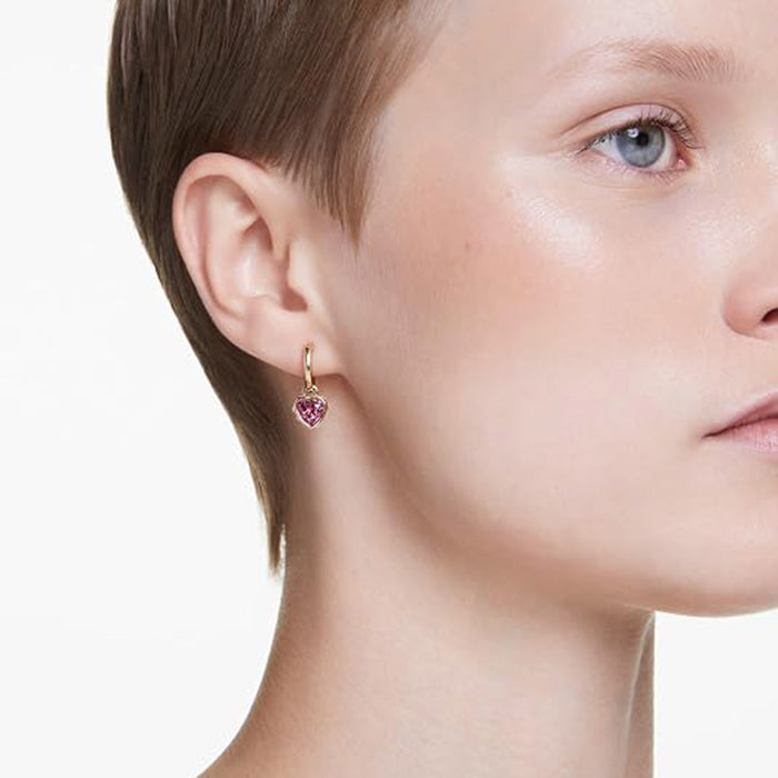 Swarovski Women's Red Heart Shaped Stones Clear Square-Cut Crystals in a Gold-Tone Finished Setting Chroma Drop Earrings - 5684760