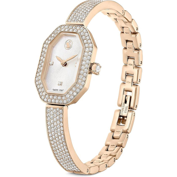 SWAROVSKI Women's White Dial Stainless Steel Band Champagne Gold-tone Finish Dextera Bangle Swiss Quartz Watch - 5672987